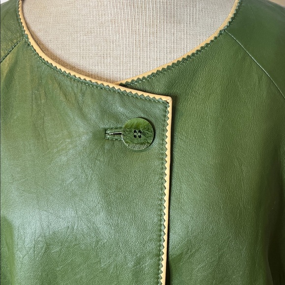 Jones New York Vintage Crop Leather 3/4 Sleeve Jacket - Picture 3 of 5